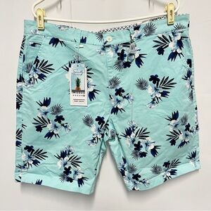 Denim & Flower Light Turquoise & Navy Blue Floral Men’s Chino Shorts Size 38 NEW